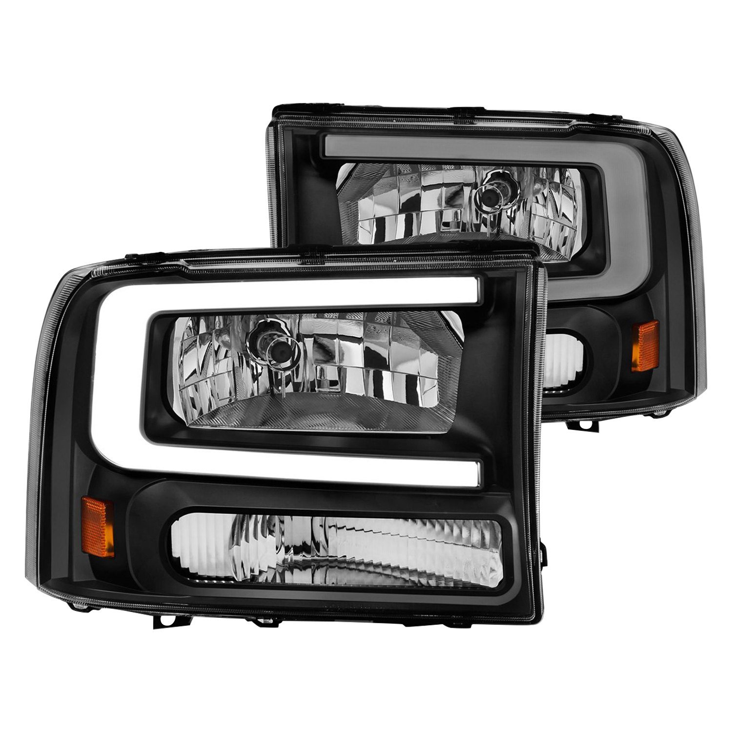Fits FORD EXCURSION 00-04 / SUPER DUTY 99-04 CRYSTAL PLANK STYLE HEADLIGHTS BLACK