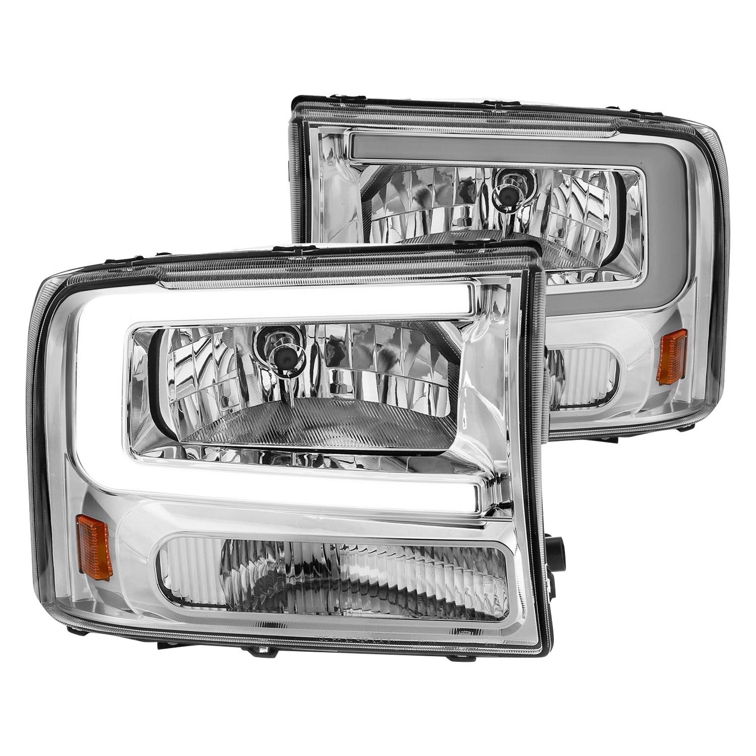 Fits FORD EXCURSION 00-04 / SUPER DUTY 99-04 CRYSTAL PLANK STYLE HEADLIGHTS CHROME