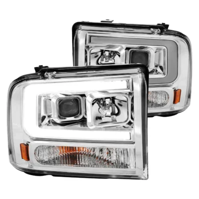 Fits FORD F-250/350/450/550 SUPER DUTY 05-07/EXCURSION 05 PROJECTOR PLANK STYLE HEADLIGHTS CHROME