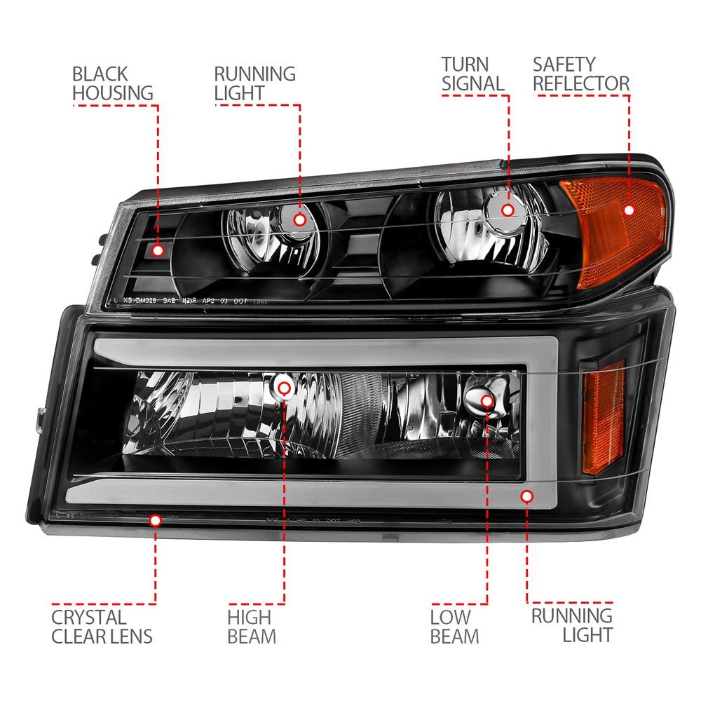 Fits CHEVY COLORADO / GMC CANYON 04-12 CRYSTAL PLANK STYLE HEADLIGHTS BLACK W/ PARKING/SIGNAL LIGHTS 4PCS - Image 2
