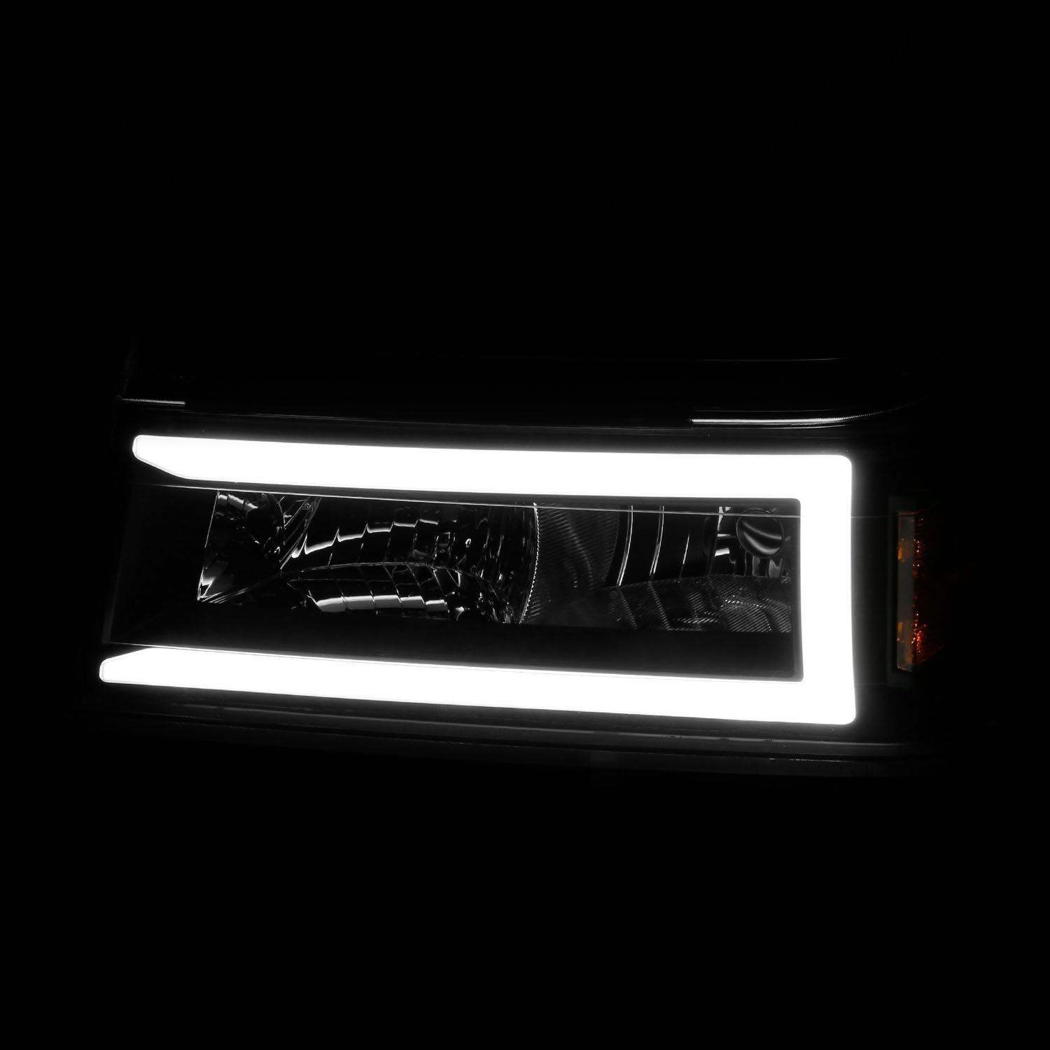 Fits CHEVY COLORADO / GMC CANYON 04-12 CRYSTAL PLANK STYLE HEADLIGHTS BLACK W/ PARKING/SIGNAL LIGHTS 4PCS - Image 3