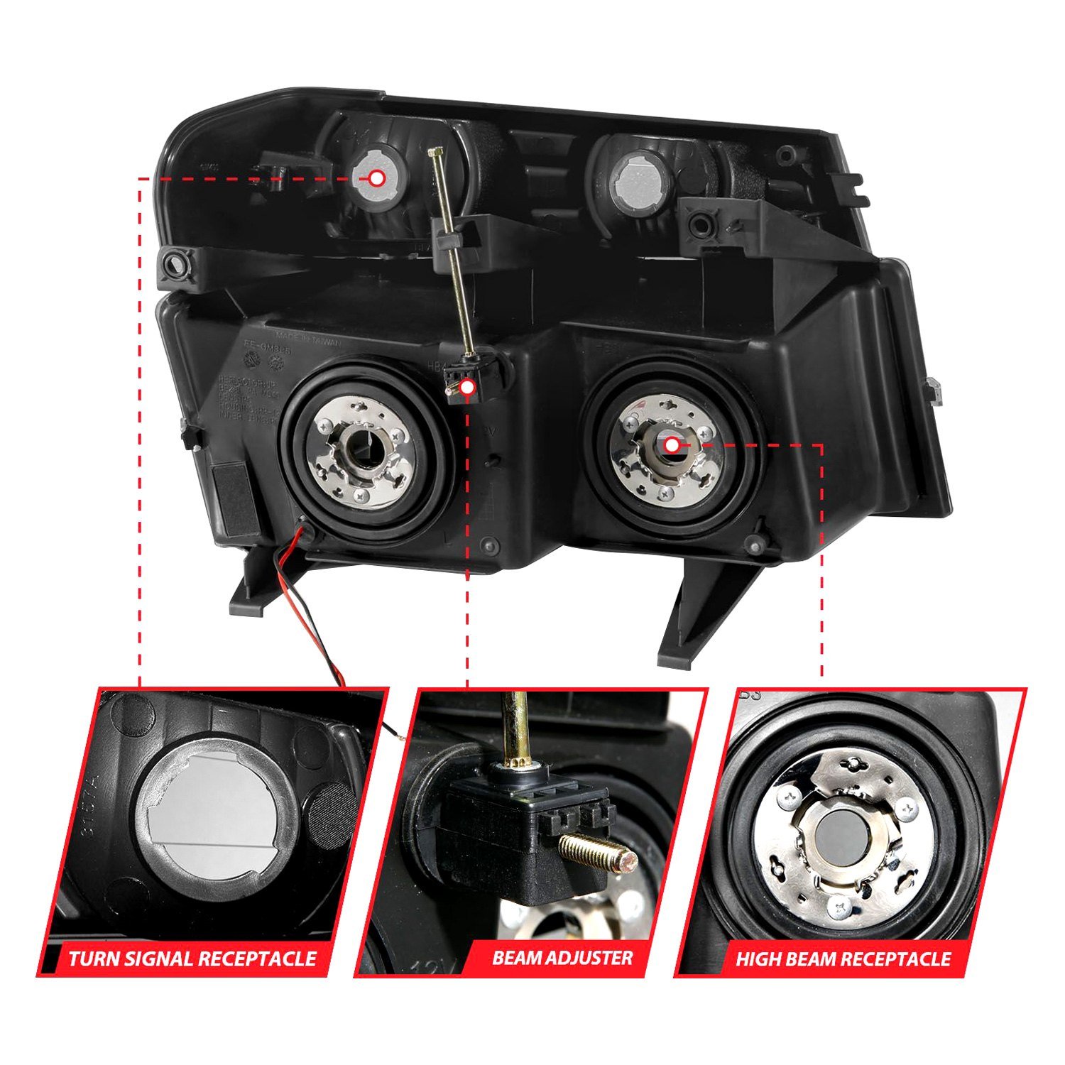 Fits CHEVY COLORADO / GMC CANYON 04-12 CRYSTAL PLANK STYLE HEADLIGHTS BLACK W/ PARKING/SIGNAL LIGHTS 4PCS - Image 4