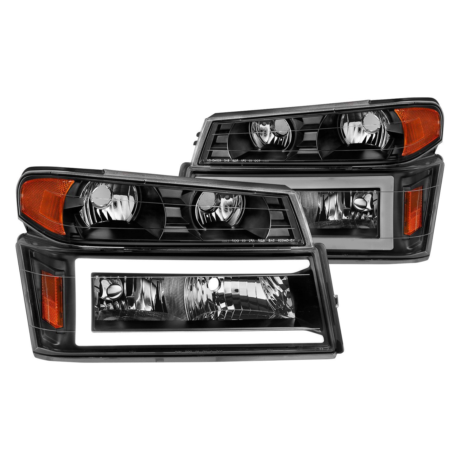 Fits CHEVY COLORADO / GMC CANYON 04-12 CRYSTAL PLANK STYLE HEADLIGHTS BLACK W/ PARKING/SIGNAL LIGHTS 4PCS