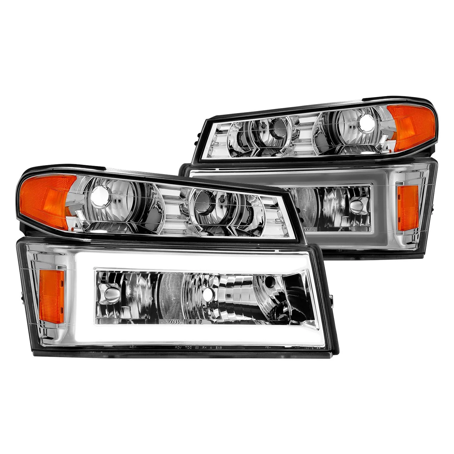 Fits CHEVY COLORADO / GMC CANYON 04-12 CRYSTAL PLANK STYLE HEADLIGHTS CHROME W/ PARKING/SIGNAL LIGHTS 4PCS