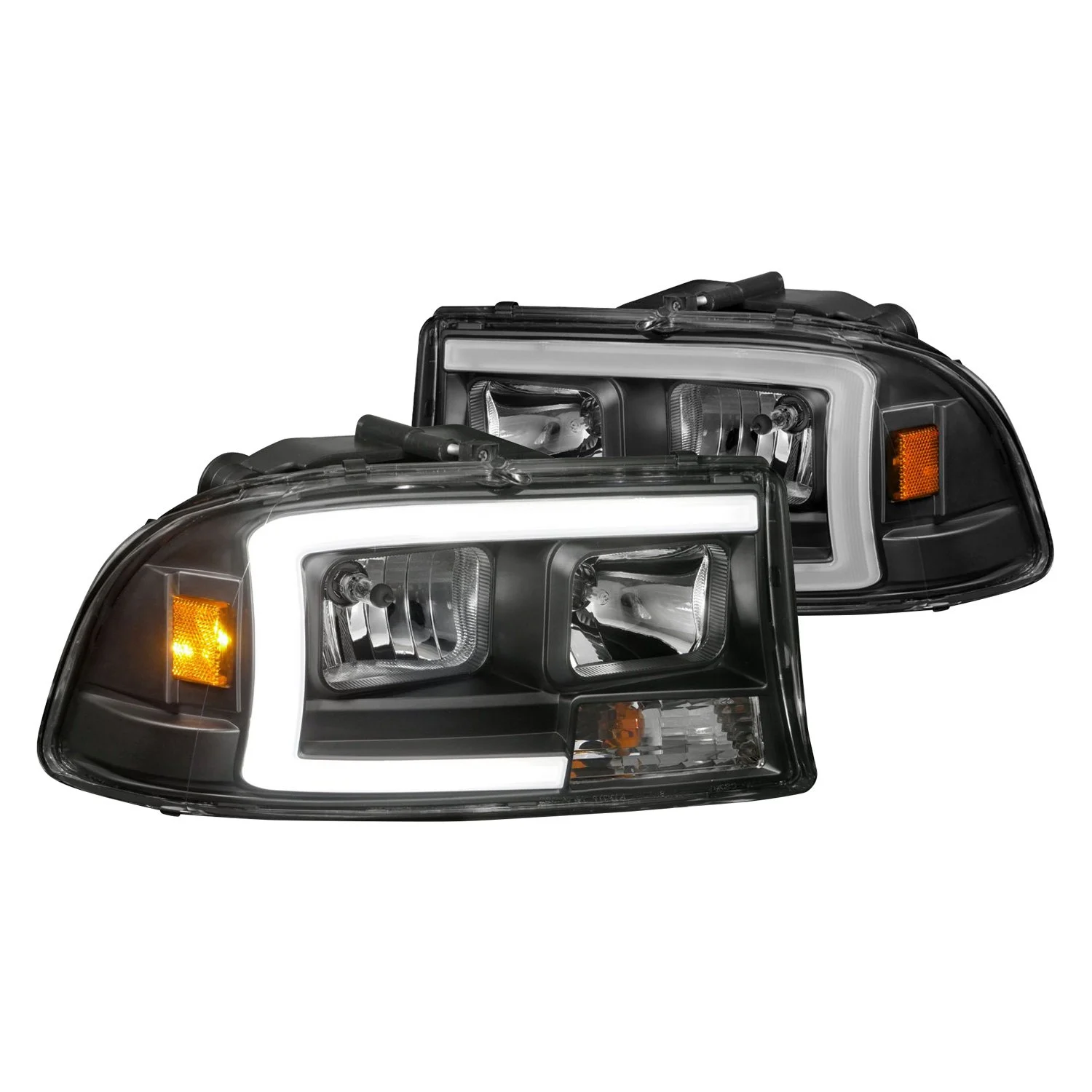 Fits DODGE DAKOTA 97-04 / DURANGO 98-03 CRYSTAL PLANK STYLE HEADLIGHTS BLACK