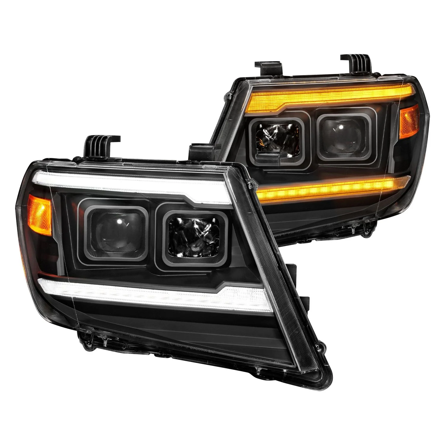 Fits NISSAN FRONTIER 09-21 PROJECTOR PLANK STYLE HEADLIGHTS BLACK W/ DRL & SEQUENTIAL SIGNAL