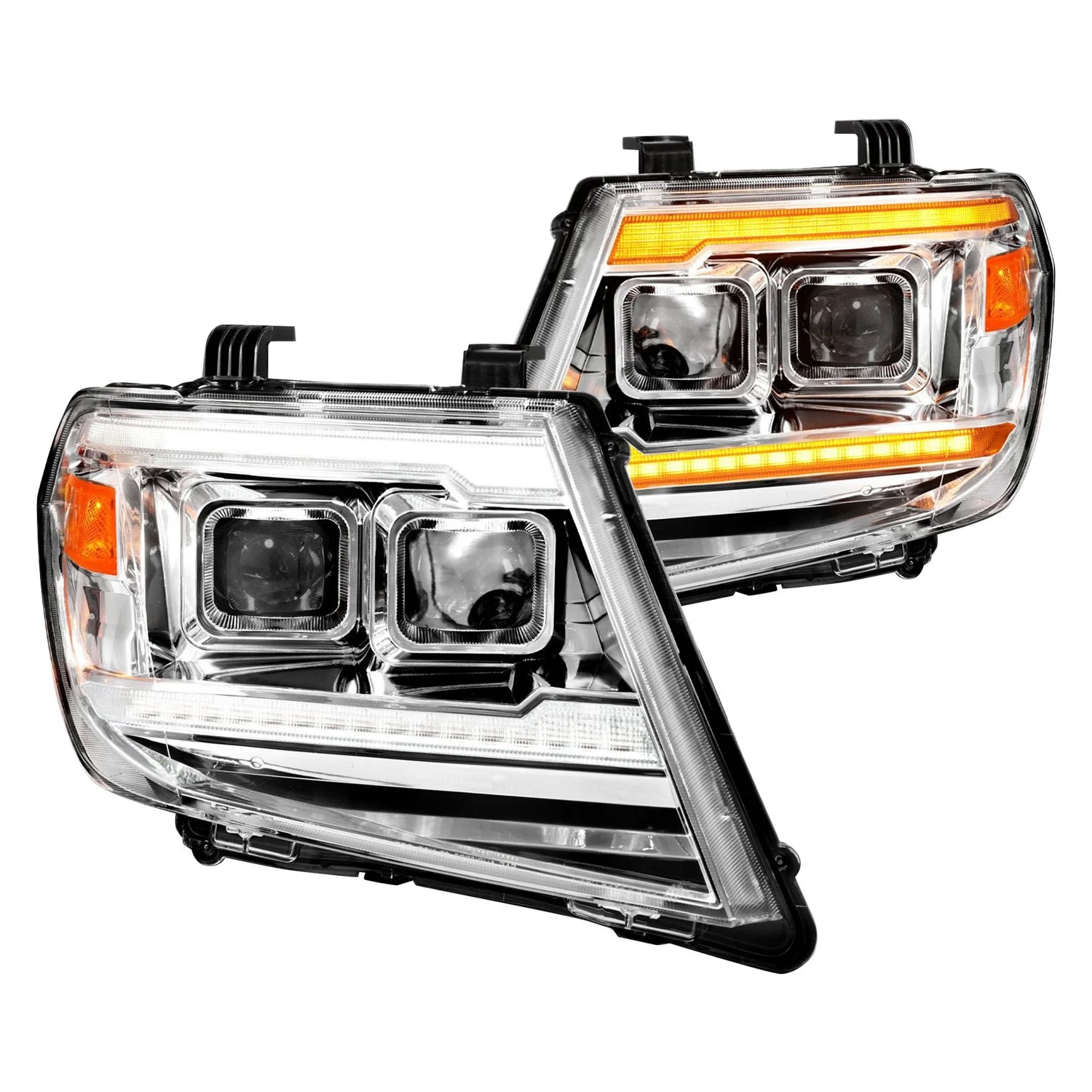 Fits NISSAN FRONTIER 09-21 PROJECTOR PLANK STYLE HEADLIGHTS CHROME W/ DRL & SEQUENTIAL SIGNAL