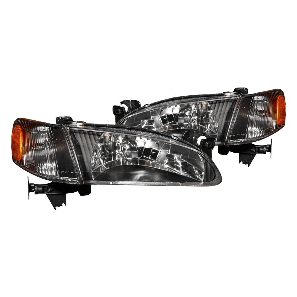 Fits TOYOTA COROLLA 98-00 CRYSTAL HEADLIGHTS BLACK W/ CORNER LIGHT 2PC
