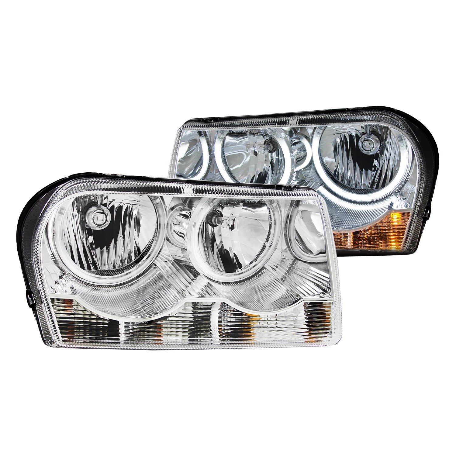Fits CHRYSLER 300 05-10 CRYSTAL HALO HEADLIGHTS CHROME W/ RX HALO