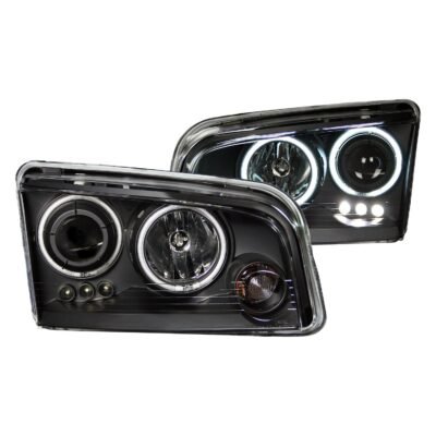 Fits DODGE CHARGER 06-10 PROJECTOR HALO HEADLIGHTS BLACK W/ RX HALO (FOR HALOGEN MODELS ONLY)