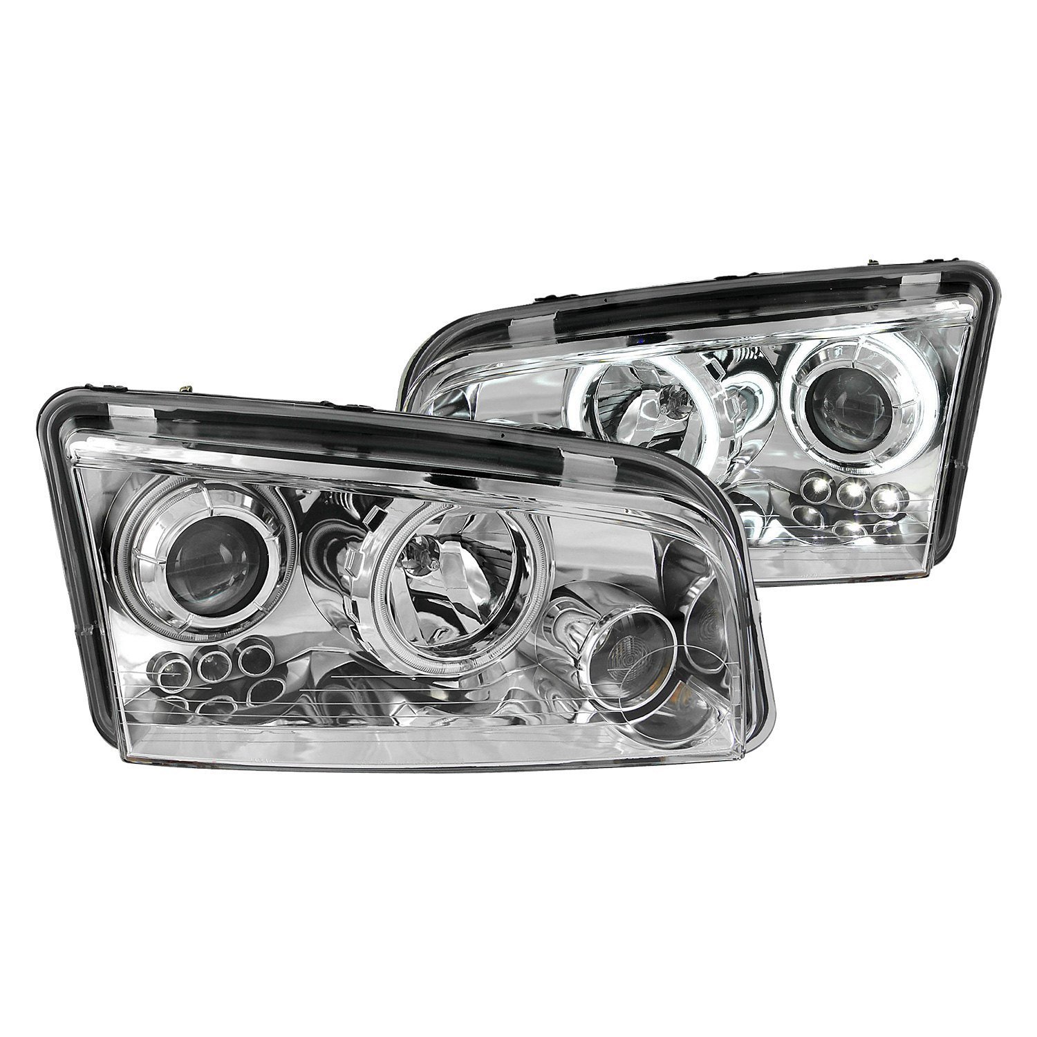 Fits DODGE CHARGER 06-10 PROJECTOR HALO HEADLIGHTS CHROME (FOR HALOGEN MODELS ONLY)