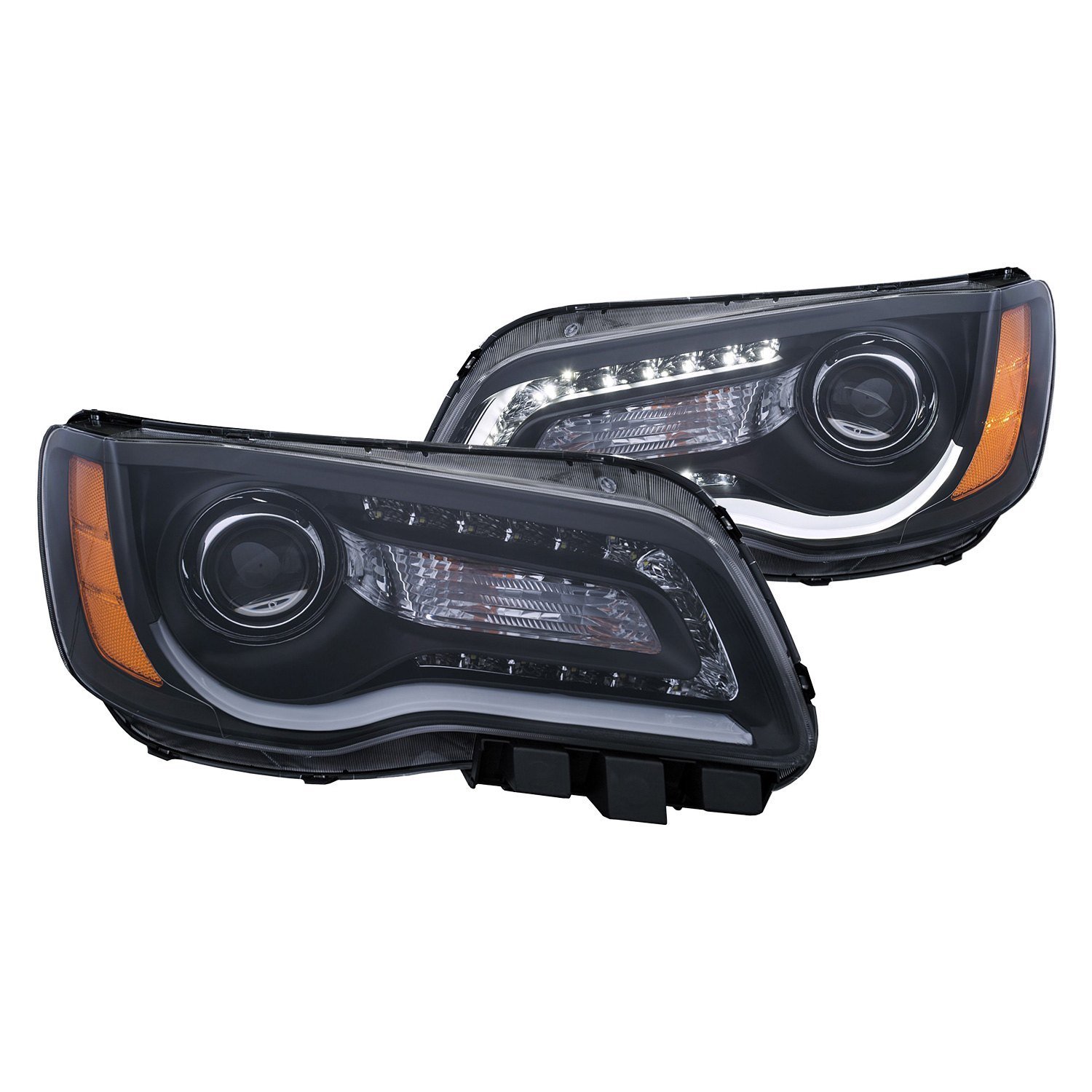 Fits CHRYSLER 300 11-14 PROJECTOR PLANK STYLE HEADLIGHTS BLACK (FOR HALOGEN ONLY)