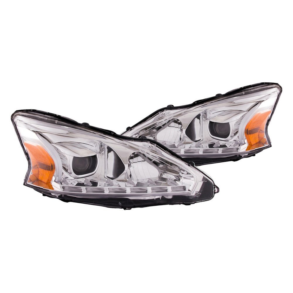 Fits NISSAN ALTIMA 13-15 4DR PROJECTOR PLANK STYLE HEADLIGHTS CHROME (FOR HALOGEN MODELS)