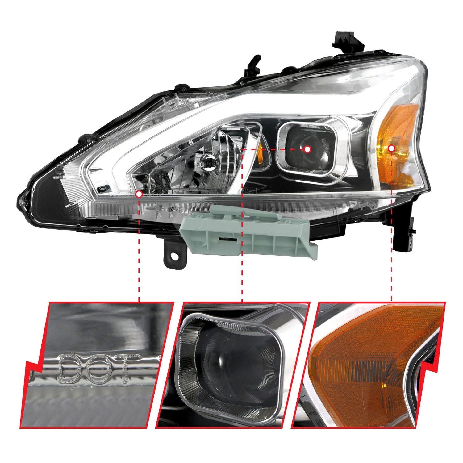 Fits NISSAN ALTIMA 13-15 4DR PROJECTOR LIGHT BAR G2 HEADLIGHTS CHROME (FOR HALOGEN MODELS ONLY) - Image 5