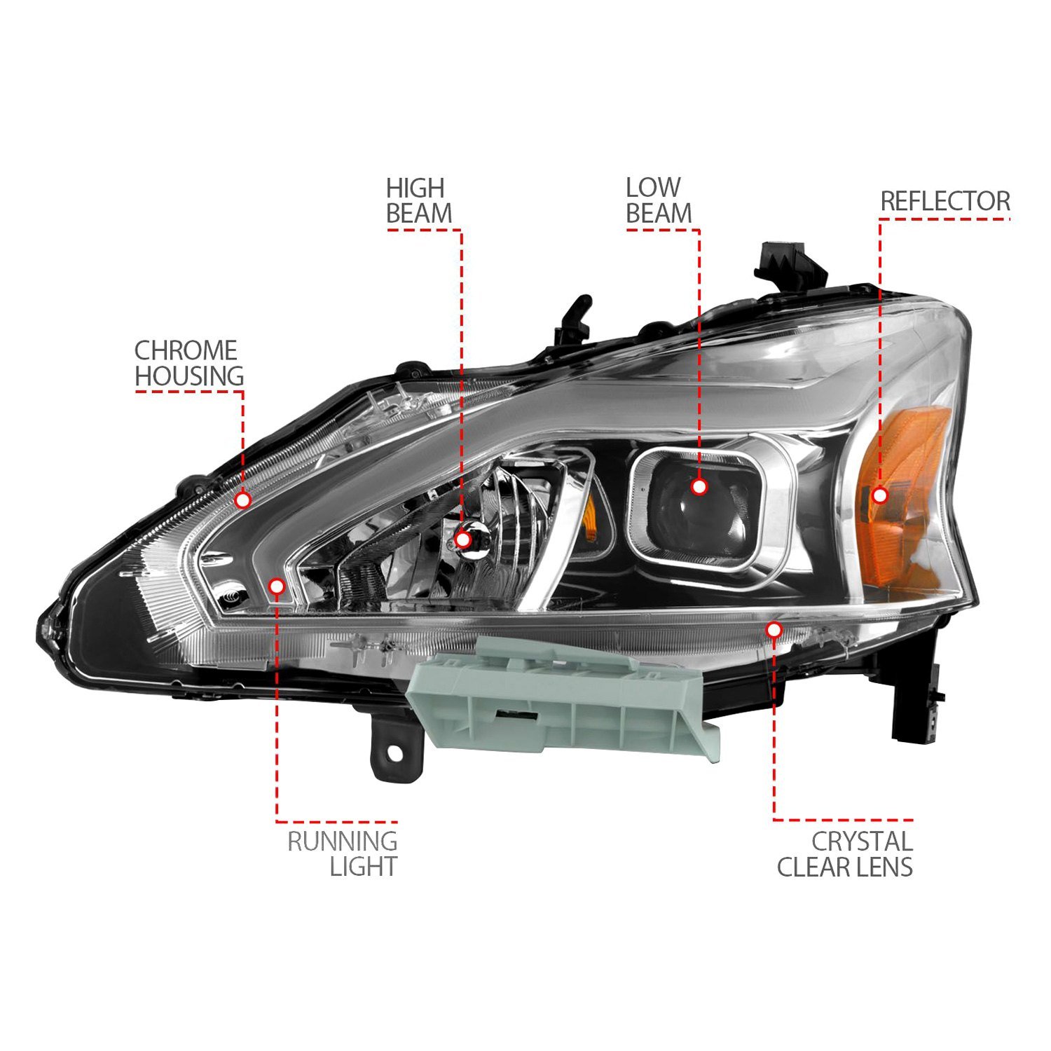 Fits NISSAN ALTIMA 13-15 4DR PROJECTOR LIGHT BAR G2 HEADLIGHTS CHROME (FOR HALOGEN MODELS ONLY) - Image 4