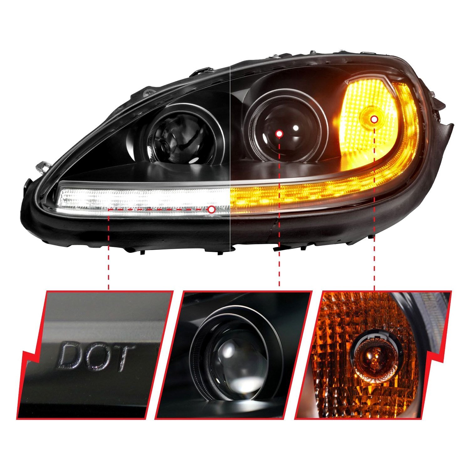 Fits CHEVY CORVETTE 05-13 PROJECTOR SEQUENTIAL PLANK STYLE HEADLIGHTS BLACK(W/ DRL)(NO HID KIT) - Image 4