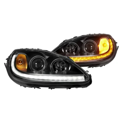 Fits CHEVY CORVETTE 05-13 PROJECTOR SEQUENTIAL PLANK STYLE HEADLIGHTS BLACK(W/ DRL)(NO HID KIT)