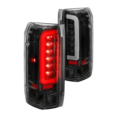 Fits FORD F-150 87-96 / F-250/F-350/F-450 89-98 / BRONCO 87-96 LED C BAR TAIL LIGHTS BLACK CLEAR LENS
