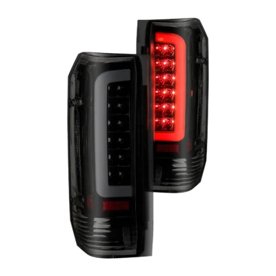 Fits FORD F-150 87-96 / F-250/F-350/F-450 89-98 / BRONCO 87-96 LED C BAR TAIL LIGHTS BLACK SMOKE LENS