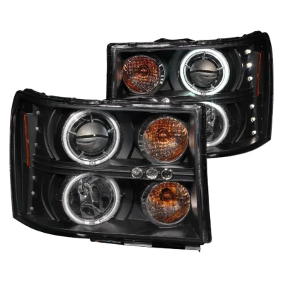 Fits GMC SIERRA 1500 07-13 / 2500/3500 07-14 PROJECTOR HEADLIGHTS BLACK W/ RX HALO