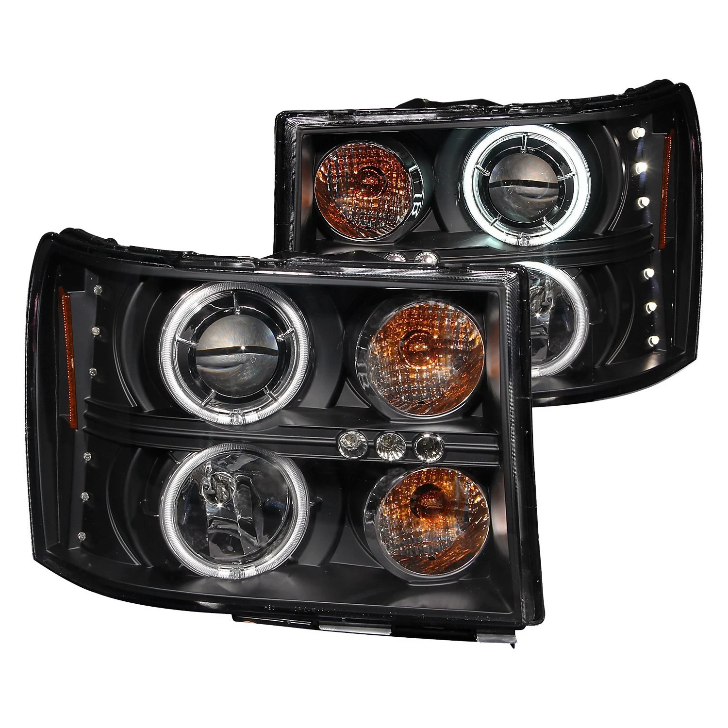 Fits GMC SIERRA 1500 07-13 / 2500/3500 07-14 PROJECTOR HEADLIGHTS BLACK W/ RX HALO