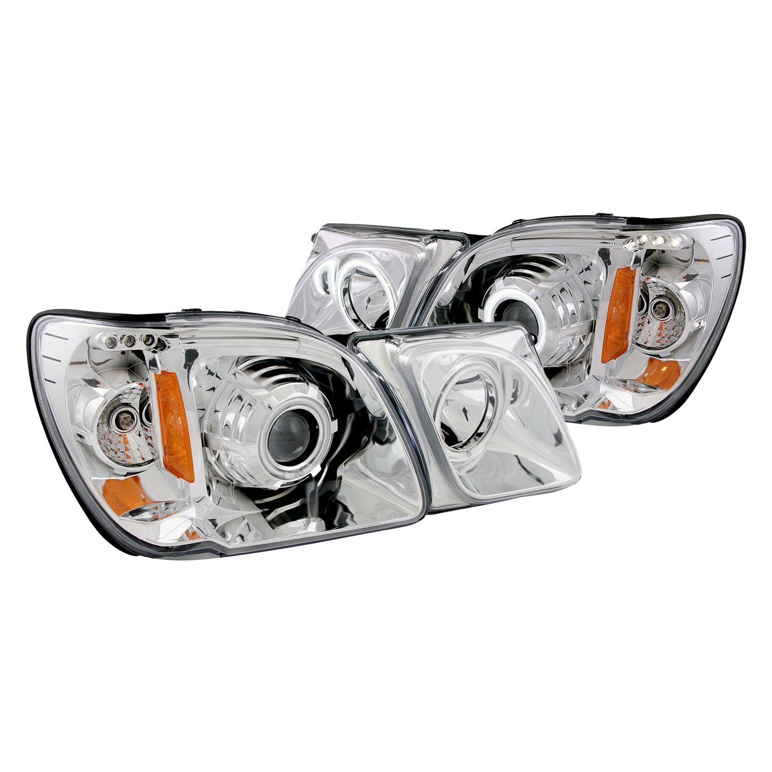 Fits LEXUS LX470 98-07 PROJECTOR HEADLIGHTS CHROME W/ RX HALO (NOT FOR FACTORY HID MODELS)
