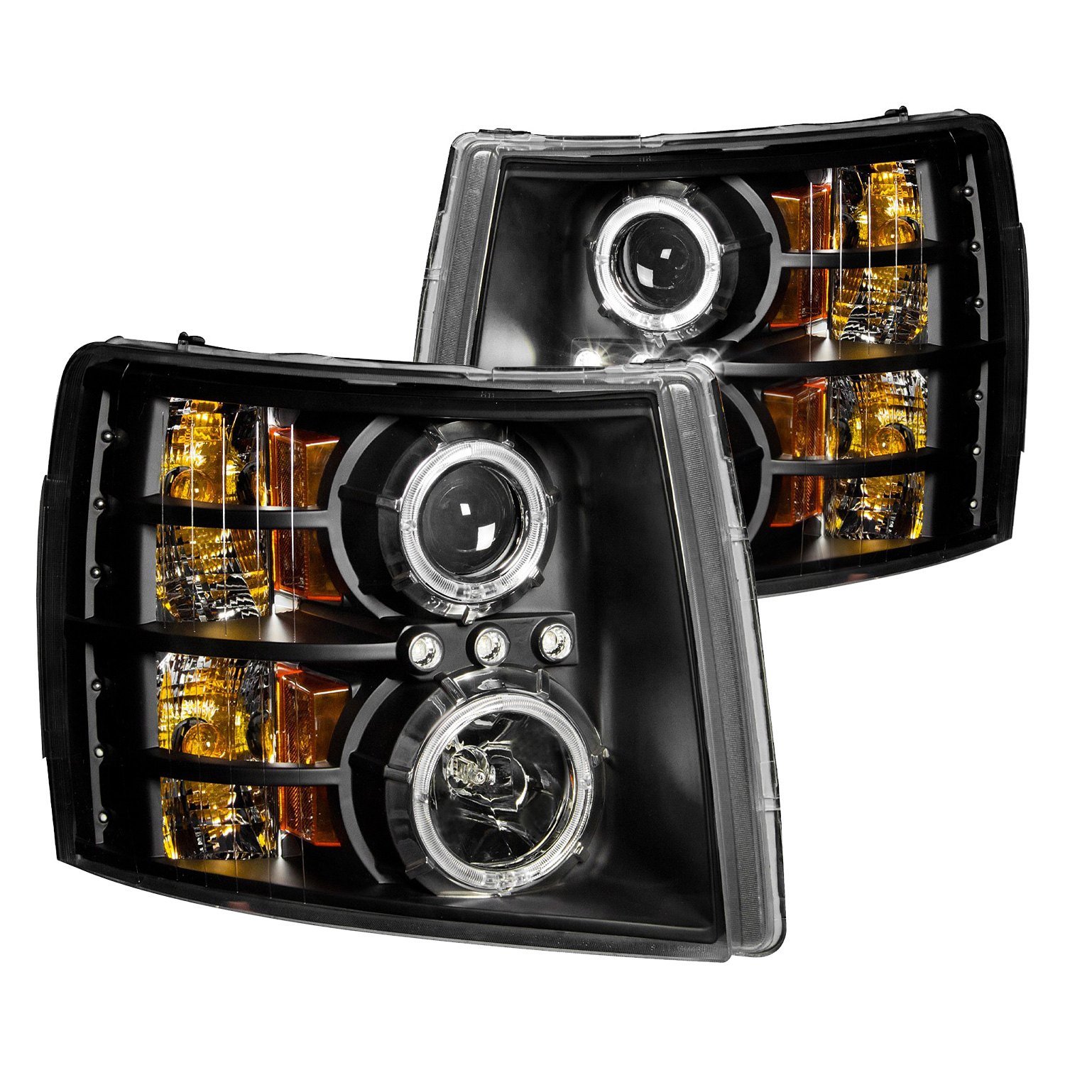 Fits CHEVY SILVERADO 1500 07-13 / 2500HD/3500HD 07-14 PROJECTOR HALO HEADLIGHTS BLACK