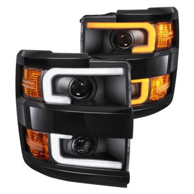 Fits CHEVY SILVERADO 15-19 2500HD/3500HD PROJECTOR SWITCHBACK HEADLIGHTS BLACK(GLOSS BLACK TRIM)(HALOGEN MODELS ONLY)