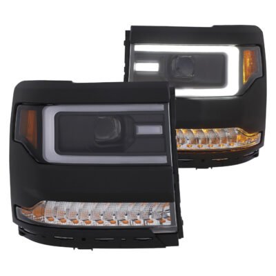 Fits CHEVY SILVERADO 1500 16-18 PROJECTOR PLANK STYLE HEADLIGHTS BLACK (FOR HID, NO HID BULB INCLUDED)