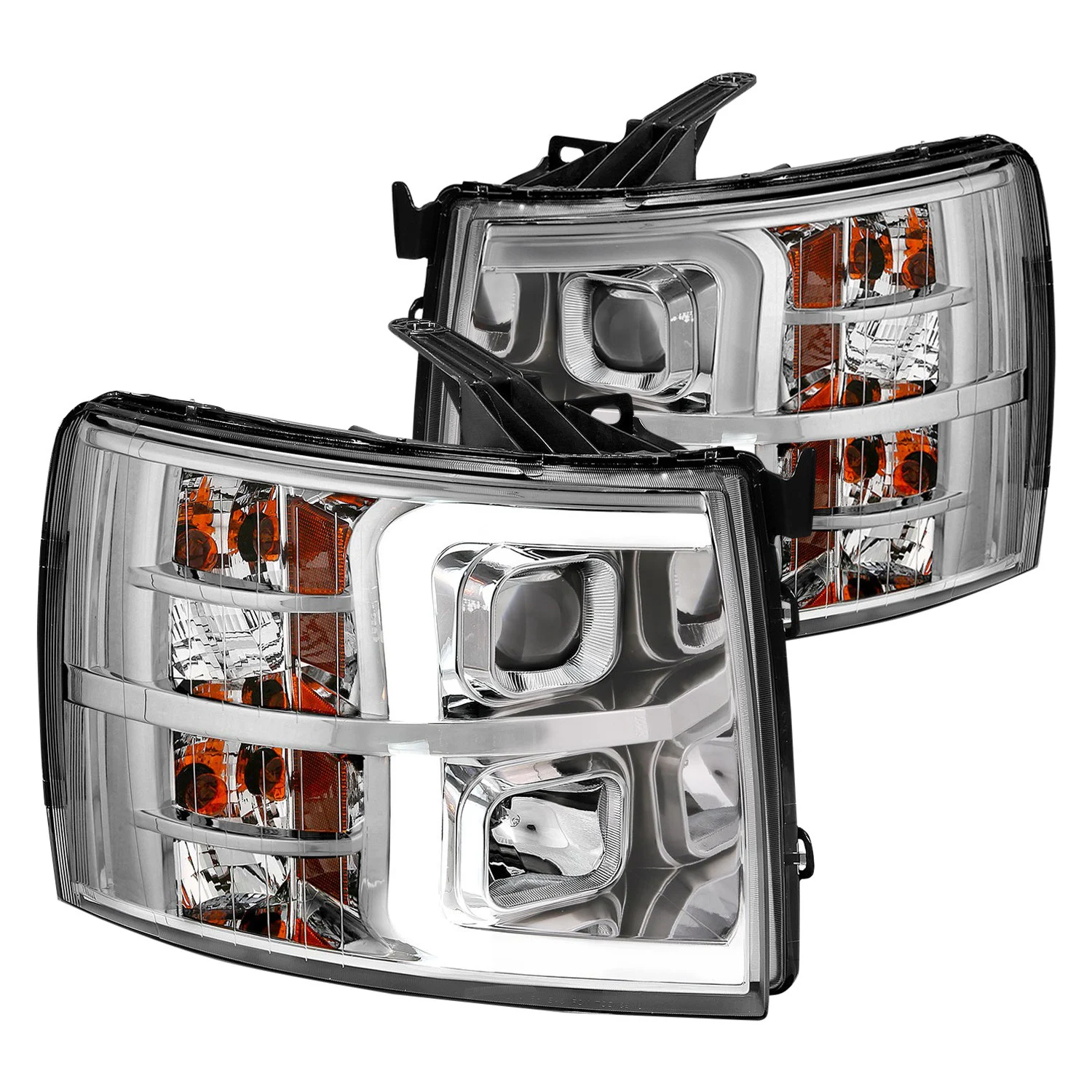 Fits CHEVY SILVERADO 1500 07-13 / 2500HD/3500HD 07-14 PROJECTOR PLANK HEADLIGHTS CHROME
