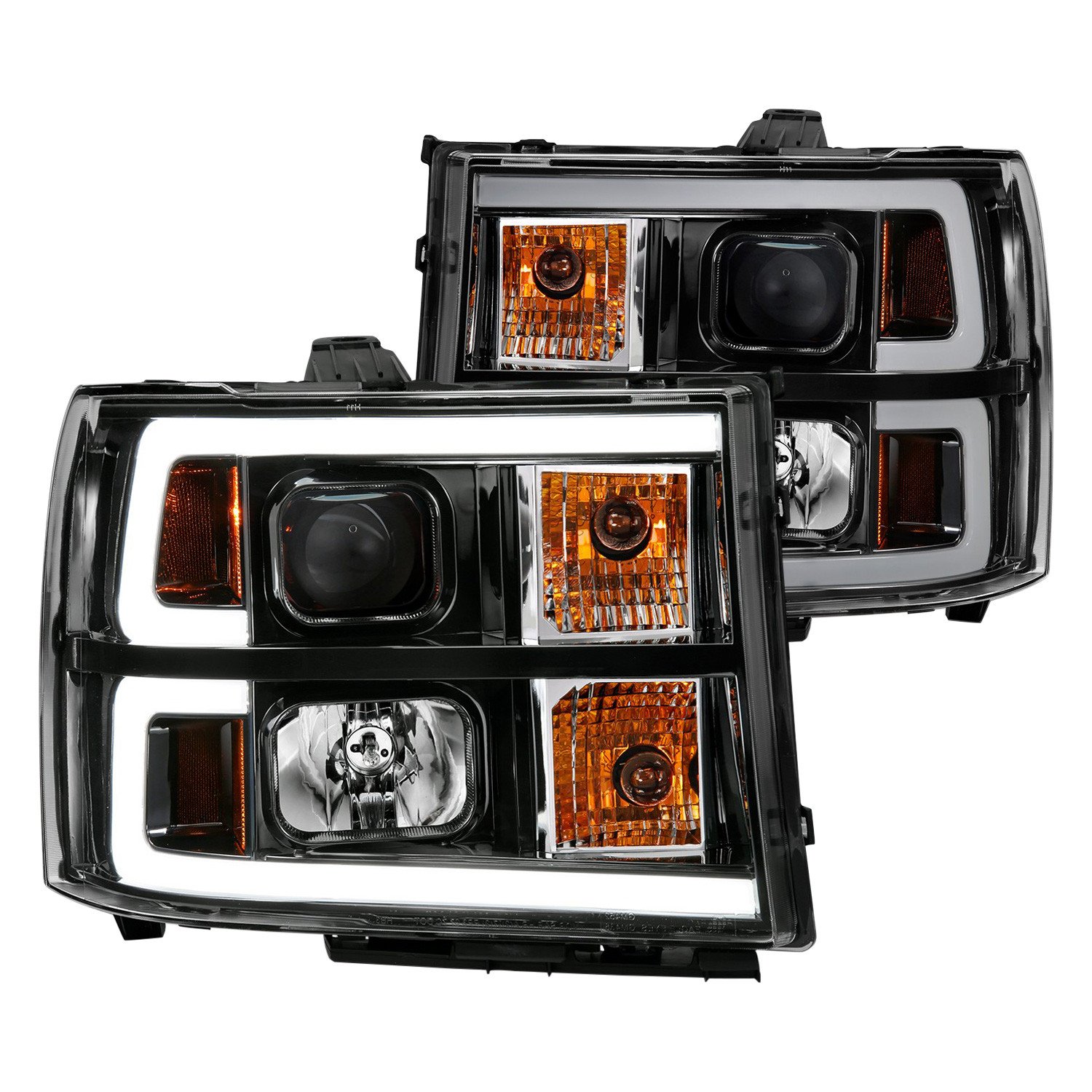Fits GMC SIERRA 1500 07-13 / 2500HD/3500HD 07-14 PROJECTOR HEADLIGHT PLANK STYLE BLACK