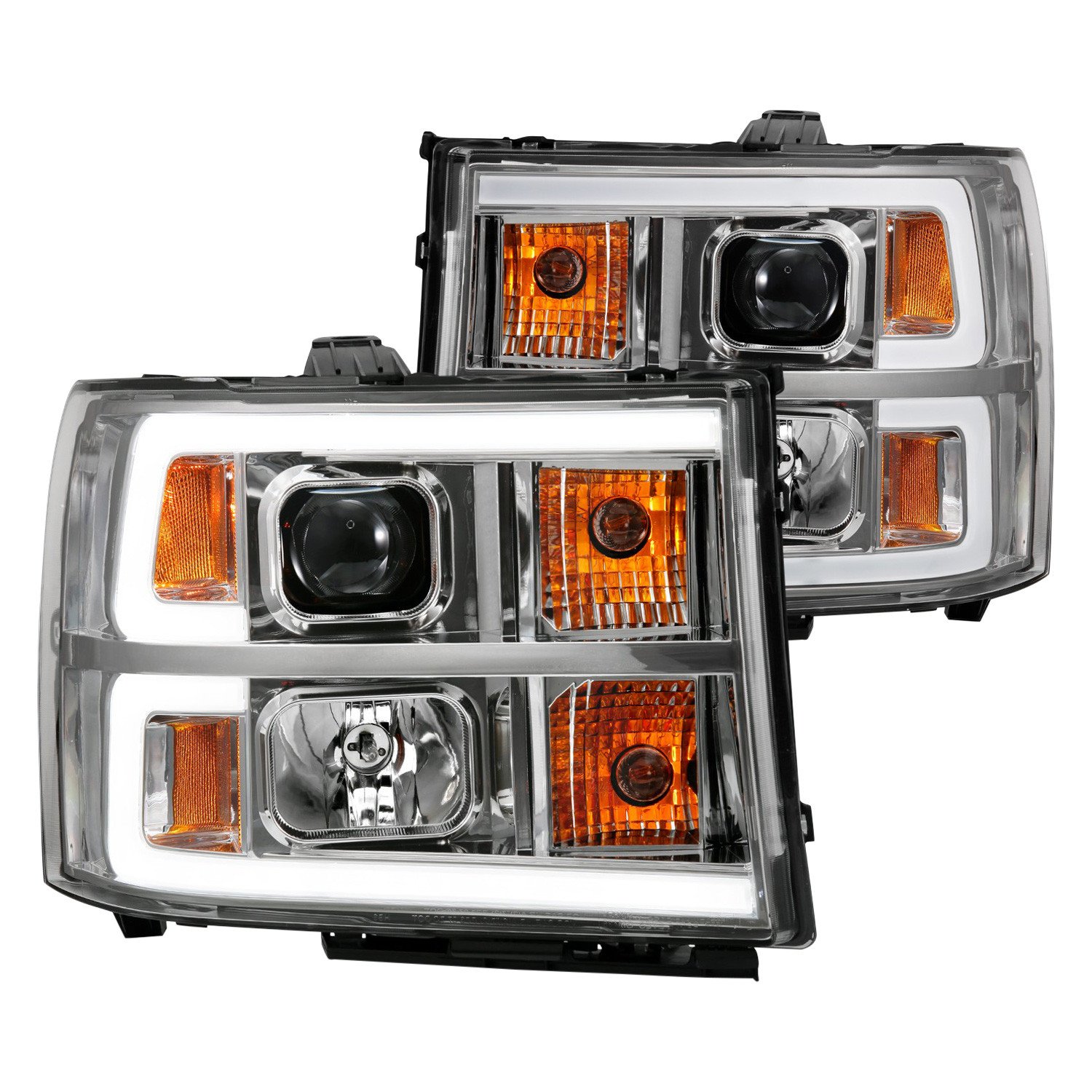 Fits GMC SIERRA 1500 07-13 / 2500HD/3500HD 07-14 PROJECTOR HEADLIGHT PLANK STYLE CHROME