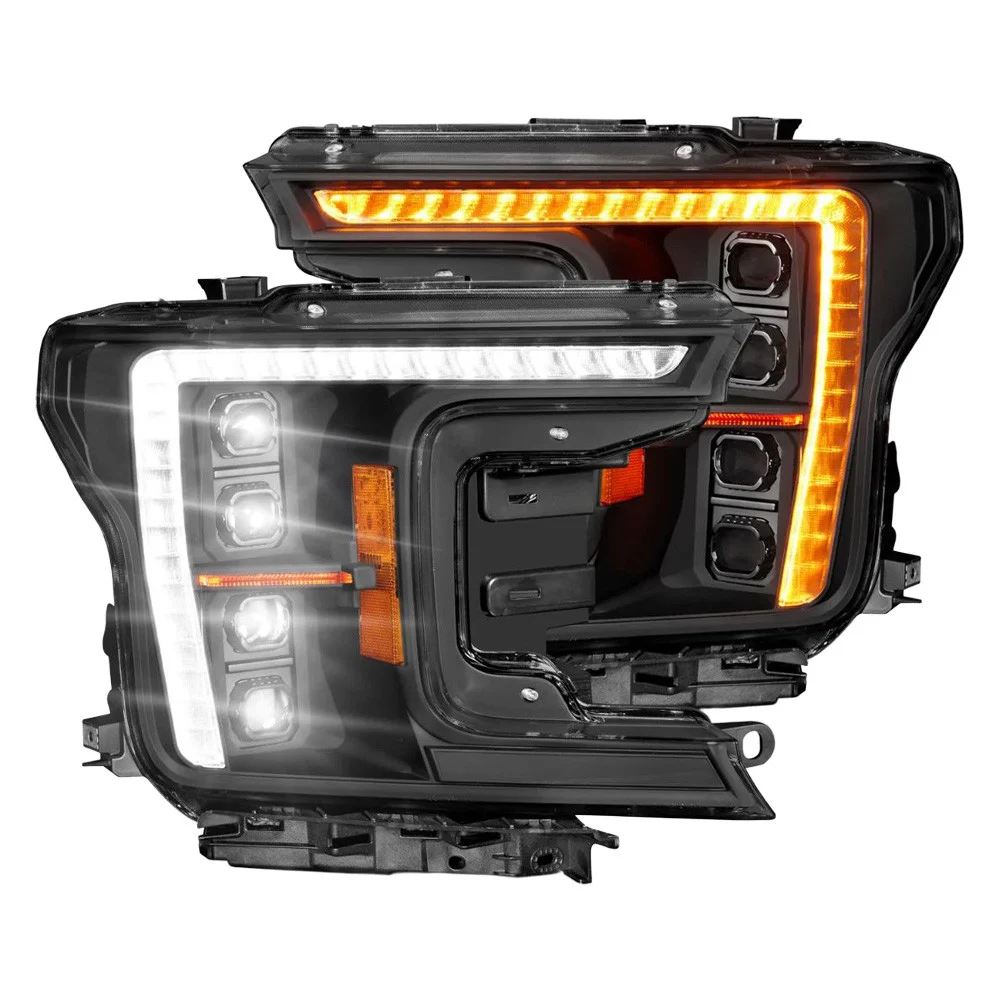 Fits FORD F-150 18-20 Z-SERIES FULL LED PLANK PROJECTOR HEADLIGHTS BLACK W/ DRL SWITCH, INITIATION & SEQUENTIAL (FACTORY HALOGEN MODEL ONLY)