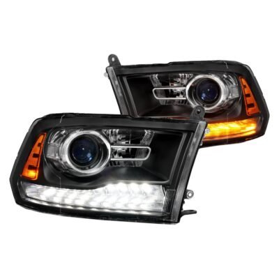 Fits DODGE RAM 1500 09-18 / 2500/3500 10-18 PROJECTOR HEADLIGHTS MATTE BLACK CLEAR LENS W/ SEQUENTIAL SIGNAL (FOR ALL MODELS)