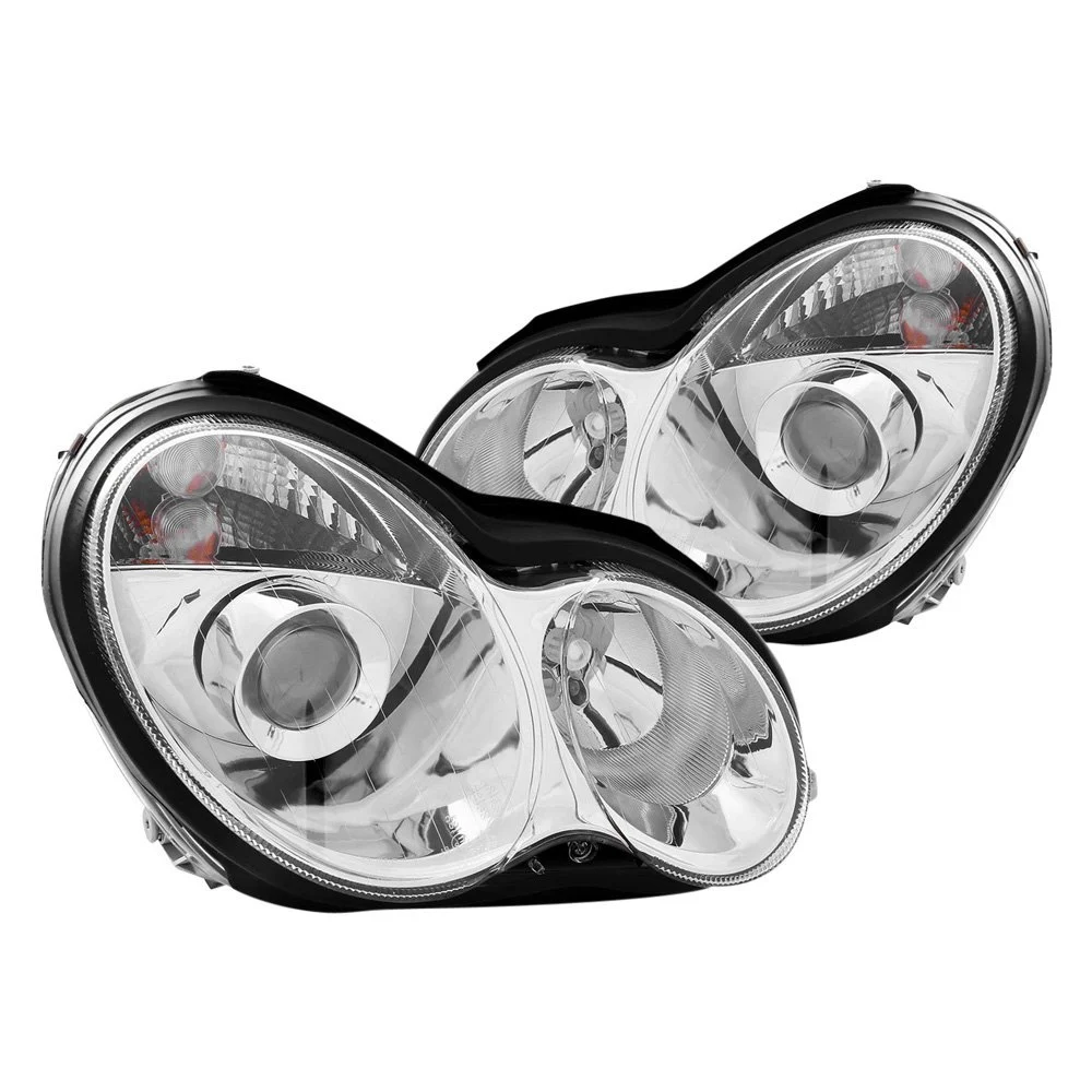 Fits MBZ C CLASS W203 4DR C230/C240/C320 01-07 PROJECTOR HEADLIGHTS CHROME CLEAR