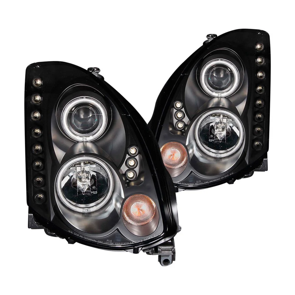 Fits INFINITI G35 03-07 2DR PROJECTOR HEADLIGHTS BLACK W/ RX HALO (FOR HID, HID KIT NOT INCLUDED)