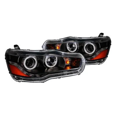 Fits MITSUBISHI LANCER 08-15 PROJECTOR HEADLIGHTS BLACK W/ RX HALO