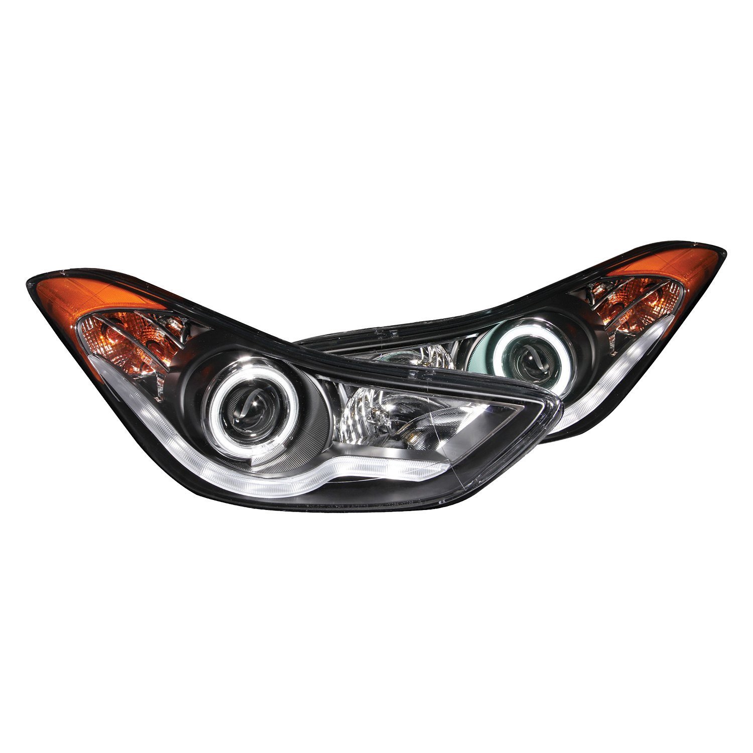 Fits HYUNDAI ELANTRA 11-13 PROJECTOR HEADLIGHTS BLACK W/ RX HALO