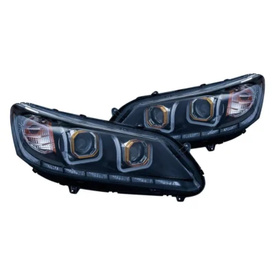 Fits HONDA ACCORD 13-15 4DR PROJECTOR HEADLIGHTS U-BAR BLACK CLEAR