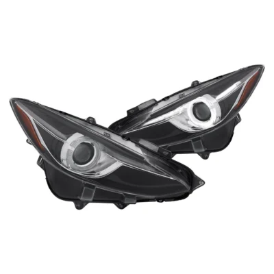Fits MAZDA 3 14-16 PROJECTOR HALO HEADLIGHTS BLACK (FOR HALOGEN MODELS ONLY)