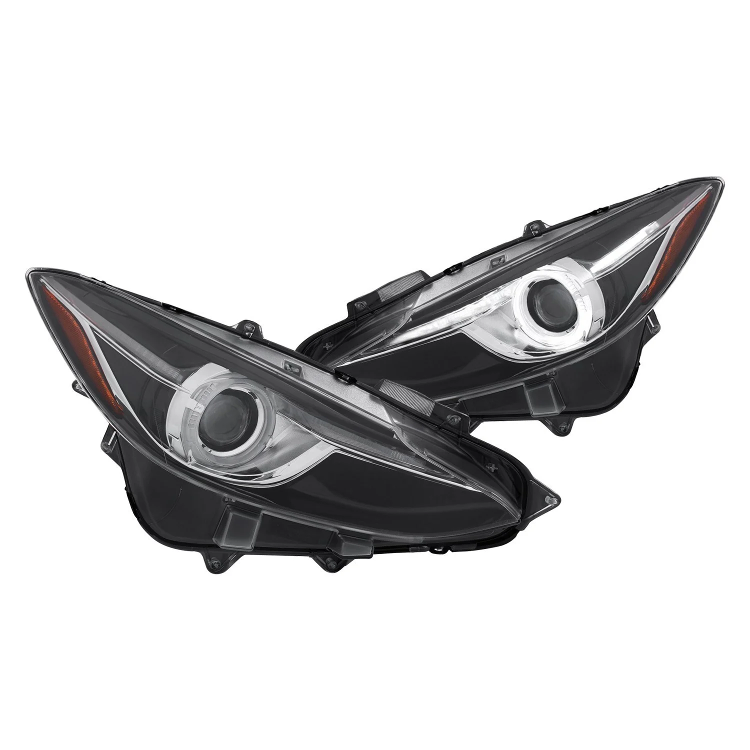 Fits MAZDA 3 14-16 PROJECTOR HALO HEADLIGHTS BLACK (FOR HALOGEN MODELS ONLY)