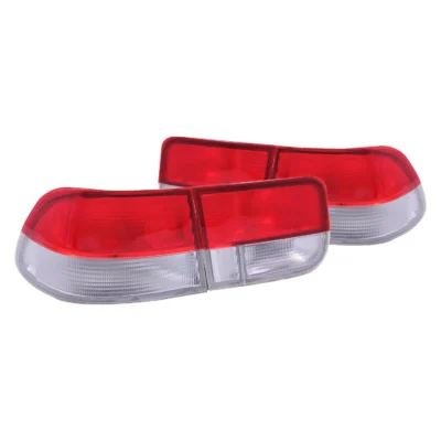 Fits HONDA CIVIC 96-00 2DR TAIL LIGHTS CHROME RED/CLEAR LENS 2PC (OE TYPE)