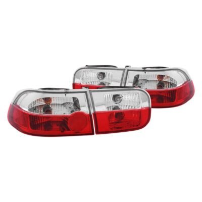 Fits HONDA CIVIC 92-95 2/4DR TAIL LIGHTS CHROME RED/CLEAR LENS 2PC