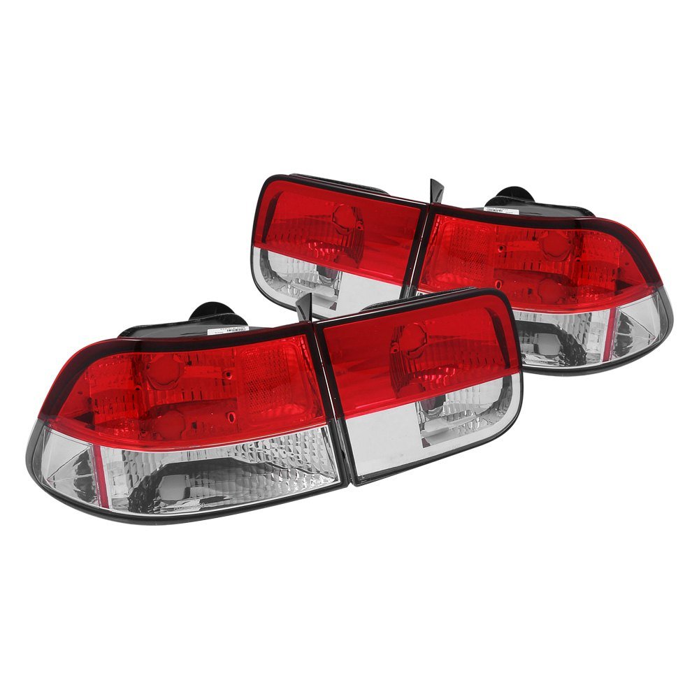 Fits HONDA CIVIC 96-00 2DR TAIL LIGHTS CHROME RED/CLEAR LENS 2PC