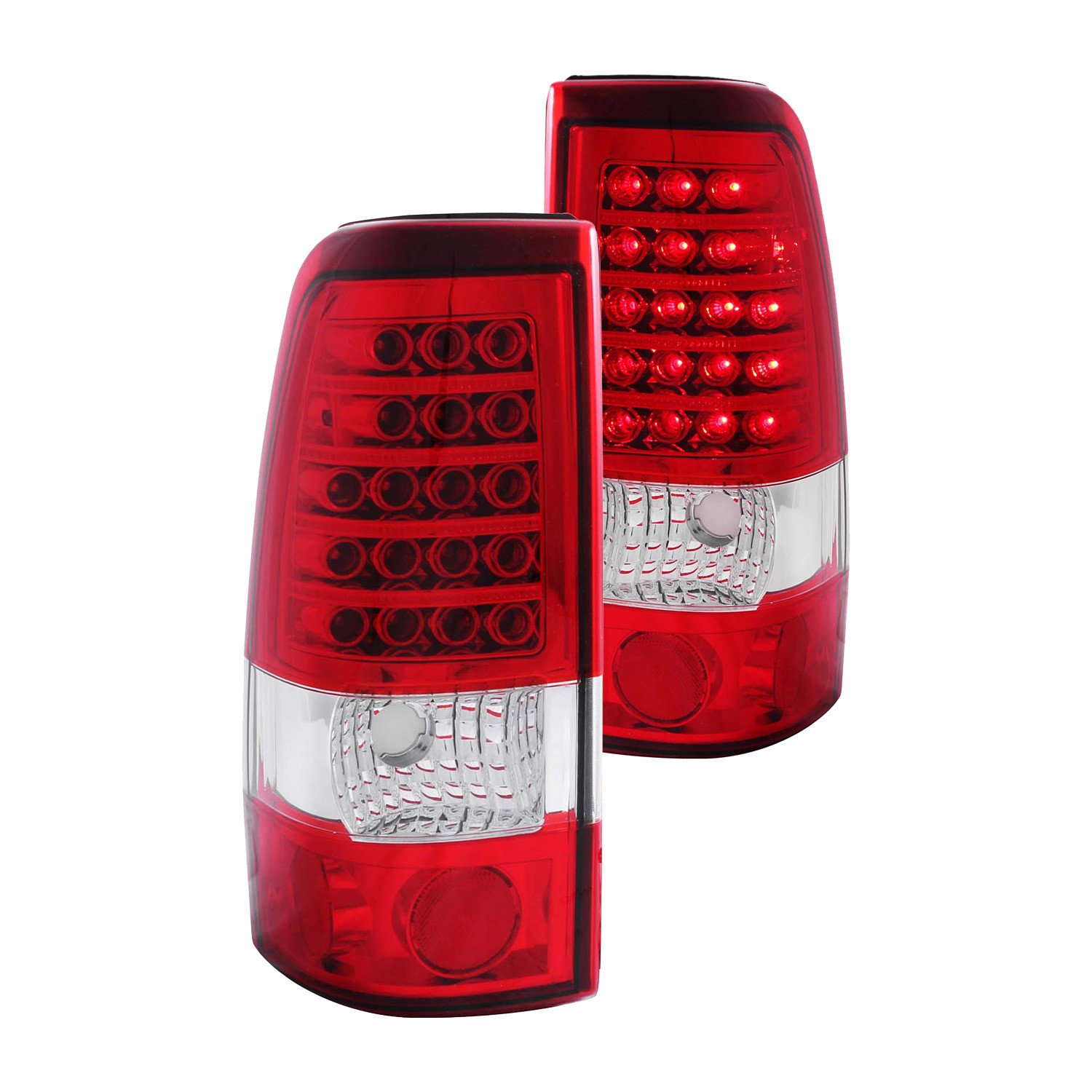 Fits CHEVY SILVERADO 1500/2500 99-02 / 3500 01-03 / GMC SIERRA 1500/2500 99-06 LED TAIL LIGHTS CHROME RED/CLEAR LENS
