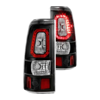 Fits CHEVY SILVERADO 1500/2500 99-02 / 3500 01-03 / GMC SIERRA 1500/2500 99-06 LED LIGHT BAR STYLE TAIL LIGHTS BLACK CLEAR LENS