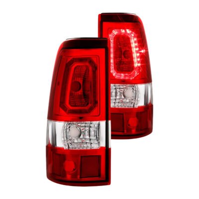 Fits CHEVY SILVERADO 03-06 1500/2500/3500 / 07 SILVERADO CLASSIC LED BAR STYLE TAIL LIGHTS CHROME RED/CLEAR LENS (SINGLE REAR WHEEL)