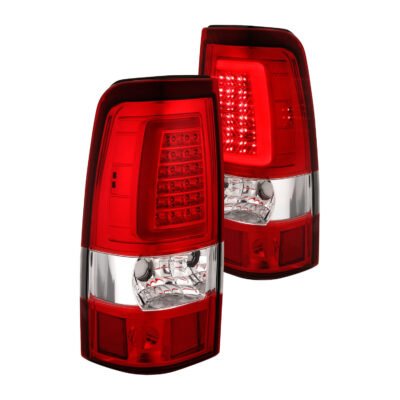 Fits CHEVY SILVERADO 03-06 1500/2500/3500 / 07 SILVERADO CLASSIC LED C BAR STYLE TAIL LIGHTS CHROME RED LENS (SINGLE REAR WHEEL)