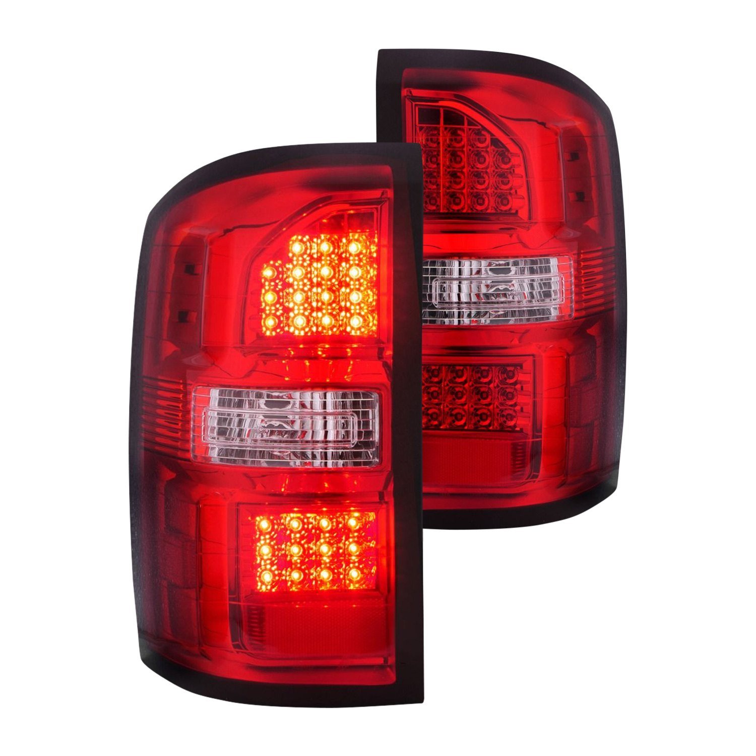 Fits GMC SIERRA 1500 14-18 / 2500HD/3500HD 15-19 LED TAIL LIGHTS RED/CLEAR LENS CHROME (SINGLE REAR WHEEL)(NOT FOR OE FACTORY LED MODELS)
