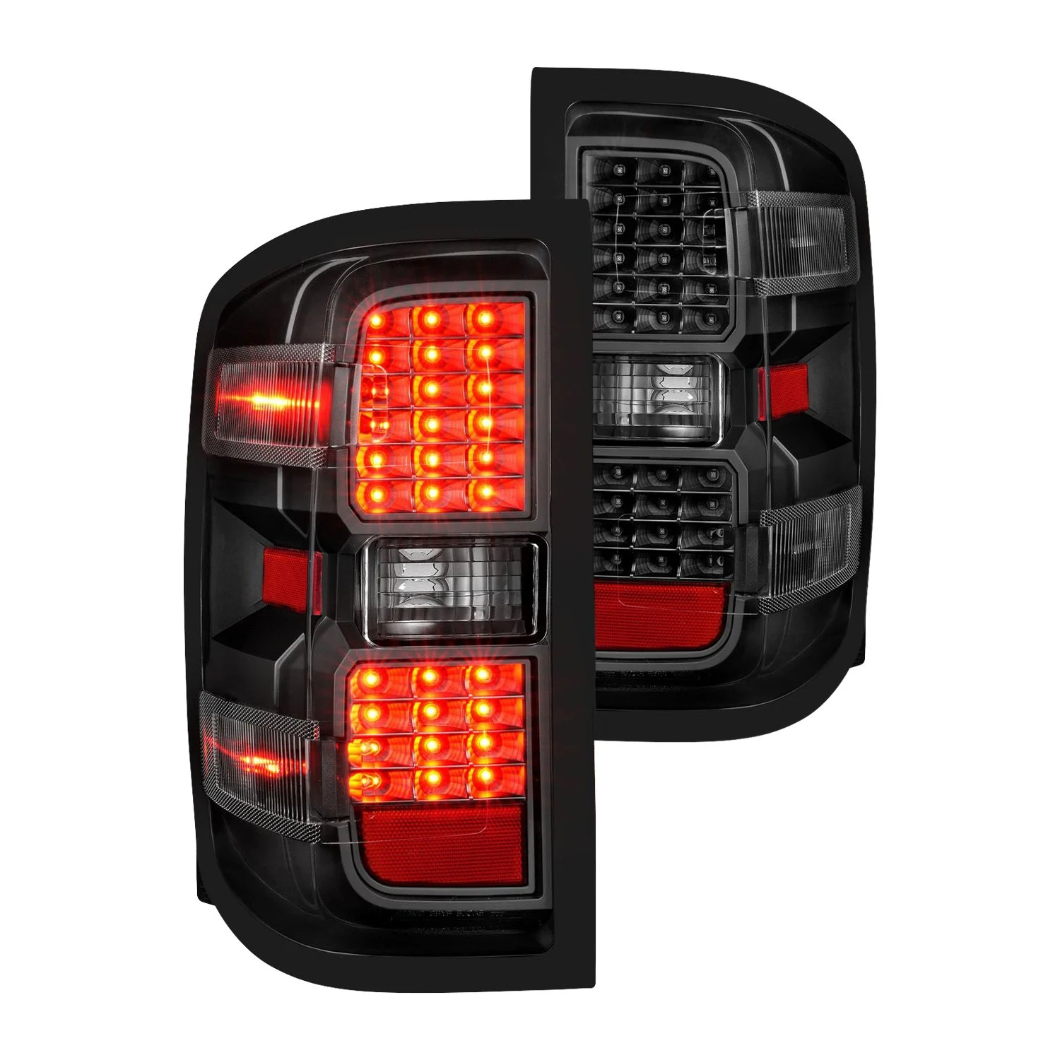 Fits CHEVY SILVERADO 14-18 1500 / 15-19 2500HD/3500HD / GMC SIERRA 15-19 2500HD/3500HD DUALLY LED TAIL LIGHTS BLACK CLEAR (NOT FOR OE FACTORY LED MODELS)